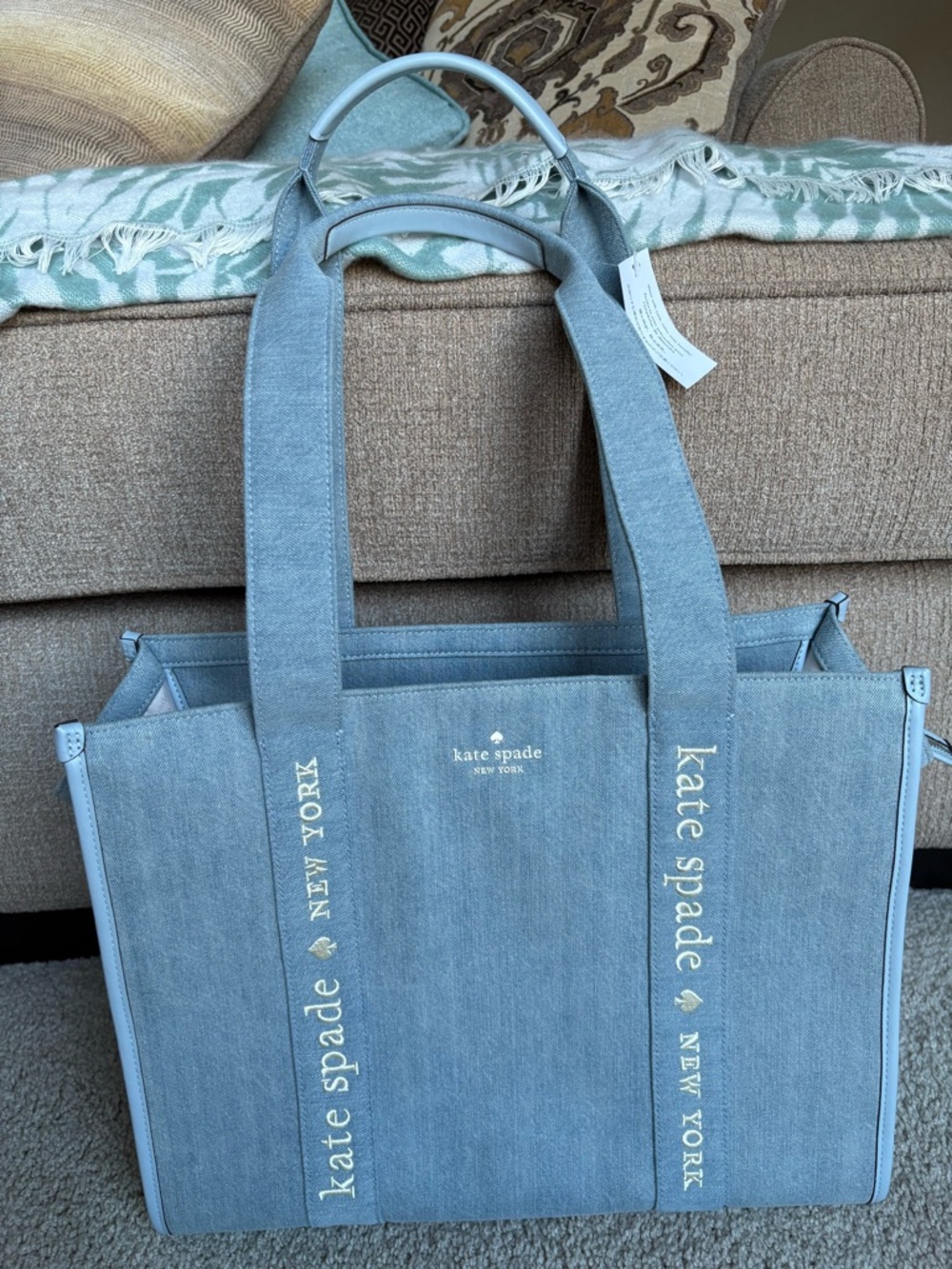 kate spade Denim Blue Canvas Tote with Logo